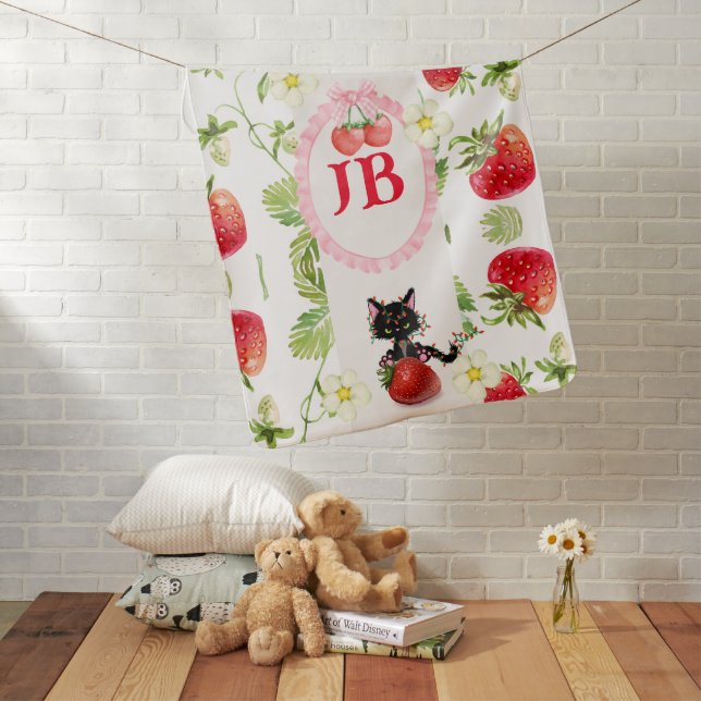 Custom Strawberry Monogrammed Baby Blanket (In Situ)
