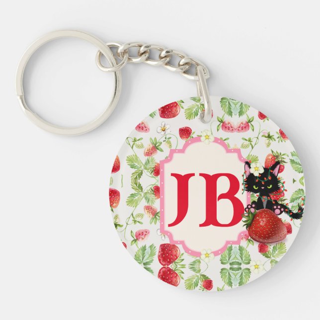 Custom Strawberry Monogrammed  Keychain (Front)