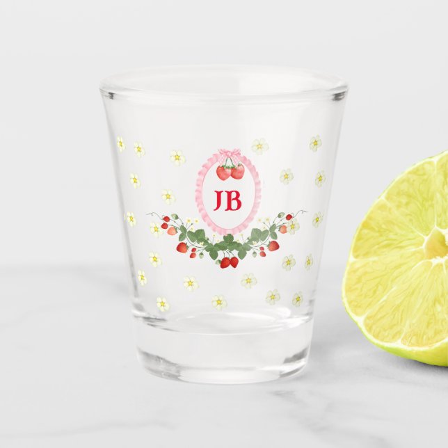 Custom Strawberry Monogrammed – Personalized Shot Glass (Front)