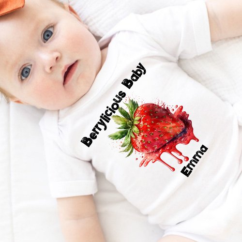 Custom Strawberry pun_ Berrylicious Baby Bodysuit