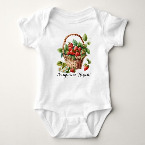 Custom Strawberry pun Berrylicious Harvest Baby  Baby Bodysuit
