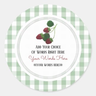 Custom Strawberry Vine And Gingham Classic Round Sticker