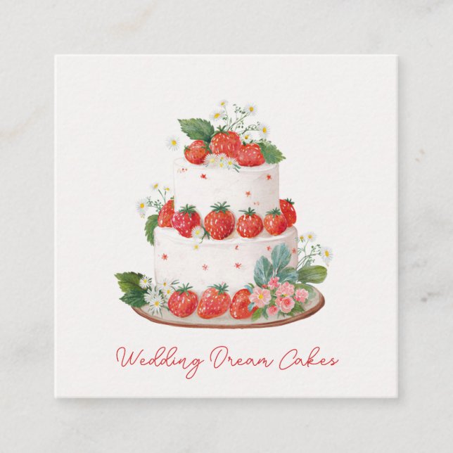 Custom Strawberry Wedding Cake Business Card (Front)