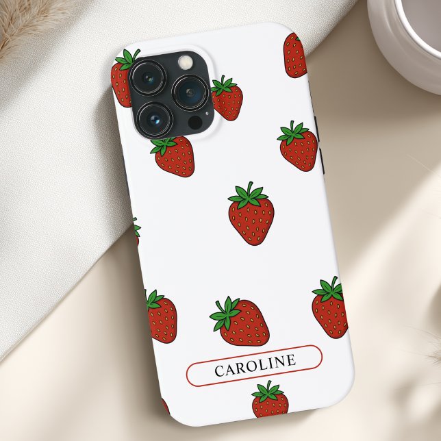 Custom Strawberry White Case-Mate iPhone Case (Custom Strawberry Case-Mate White Red iPhone Case with your Name or Text)