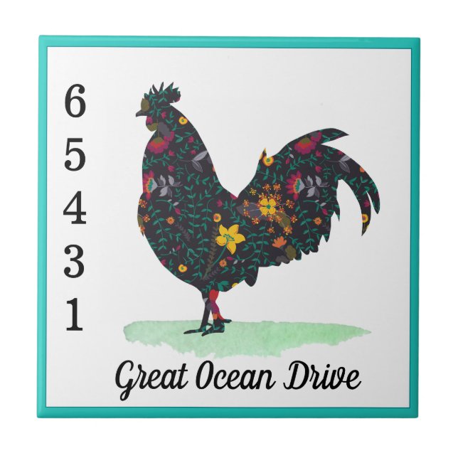 Custom street name house number floral hen ceramic ceramic tile (Front)