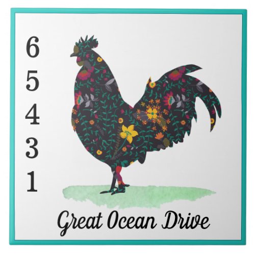 Custom street name house number floral hen ceramic tile