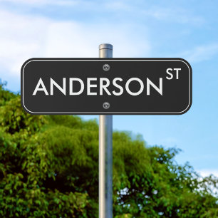 Custom Street Road Name Modern Black White Outdoor Metal Sign