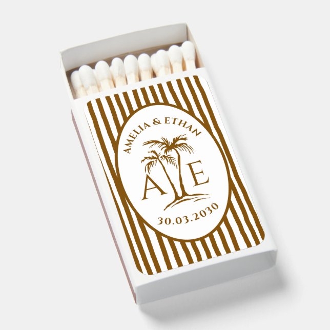 Custom Striped Beach Party Tropical Wedding  Matchboxes (Front Open)