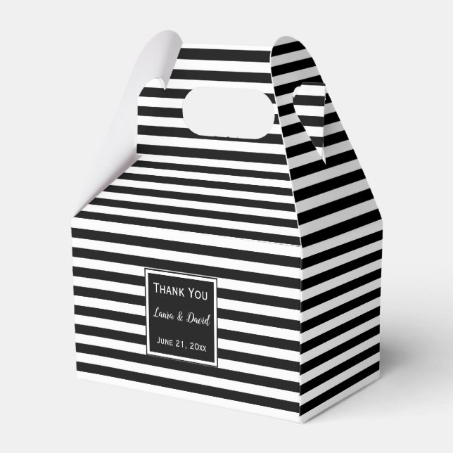 Custom Striped Black and White Wedding Favor Box (Back Side)
