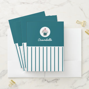 Custom Striped Cupcake Bakery Store Pocket Folder