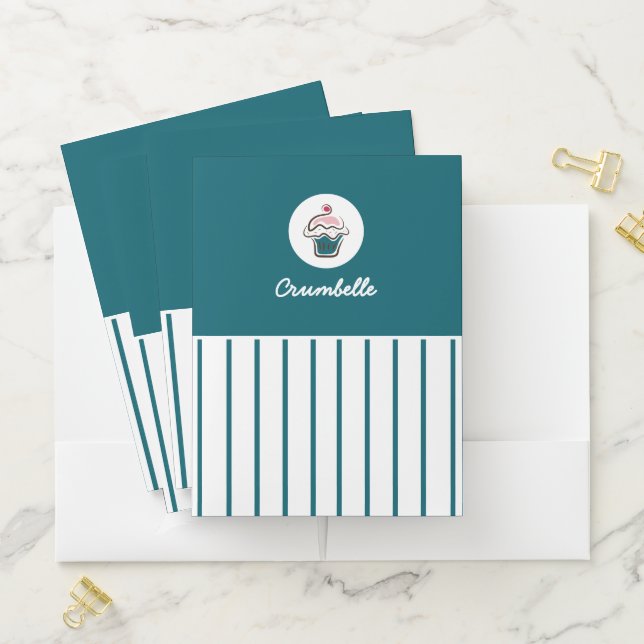 Custom Striped Cupcake Bakery Store Pocket Folder (In Situ)