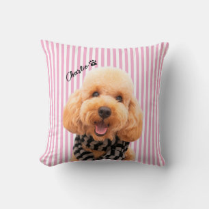 Custom Striped Pet Dog Mom With Photo and Name Throw Pillow