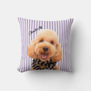 Custom Striped Pet Dog Mom With Photo and Name Throw Pillow