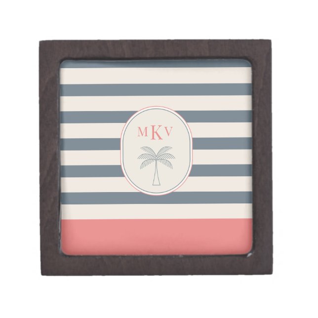 Custom Striped Wooden Gift Box with Monogram  (Front)