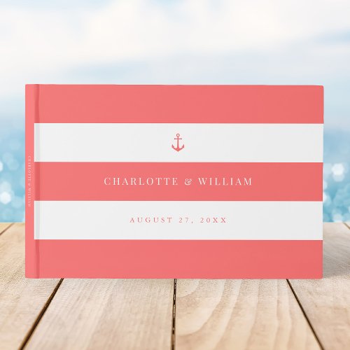 Custom Stripes Anchor Color Nautical Wedding Guest Book