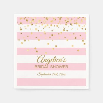 Custom Stripes Blush Pink Rose Gold Bridal Shower Paper Napkins by UniqueWeddingShop at Zazzle