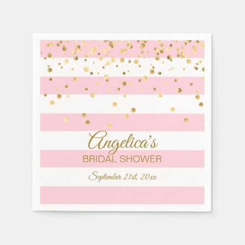 Custom Stripes Blush Pink Rose Gold Bridal Shower Paper Napkins
