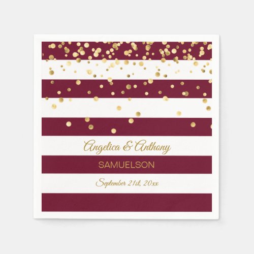 Custom Stripes Burgundy Gold Wedding Anniversary Napkins