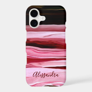 Custom Stripes Marble Pink Burgundy Abstract Chic iPhone 17 Case