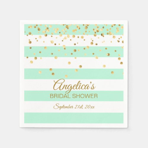 Custom Stripes Mint Green Rose Gold Bridal Shower Napkins