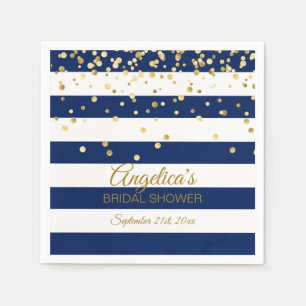 Custom Stripes Navy Blue Gold Bridal Shower Paper Napkins