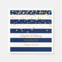 Custom Stripes Navy Blue Gold Wedding Anniversary Paper Napkins