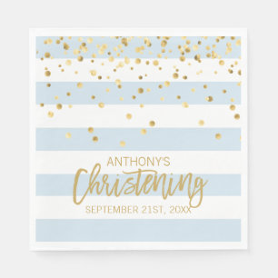 Custom Stripes Pastel Blue Gold BOY CHRISTENING Napkins