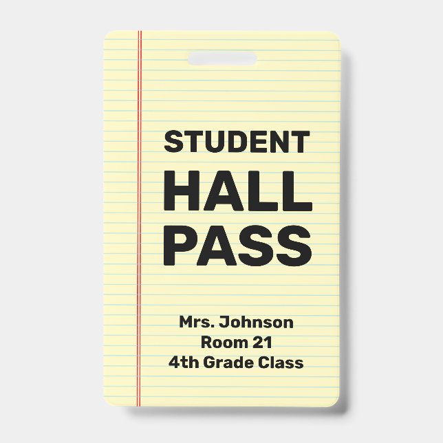 Custom Student Hall Pass Badge (Front)