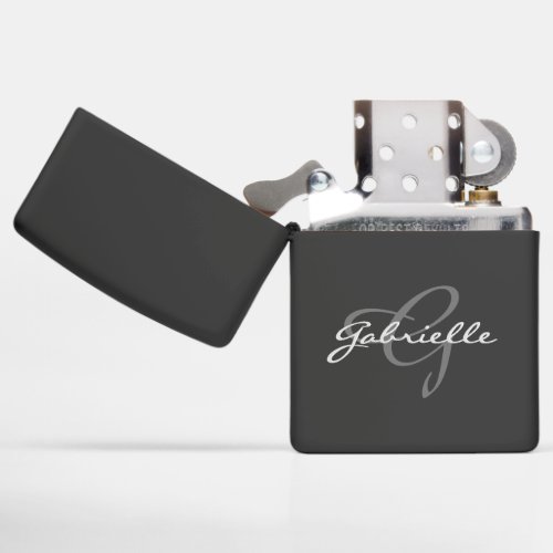 Custom Style  Black White Simple Name Monogram Zippo Lighter