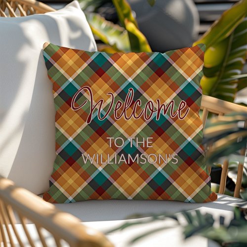 Custom Stylish Autumn Colors Plaid Art Pattern Outdoor Pillow