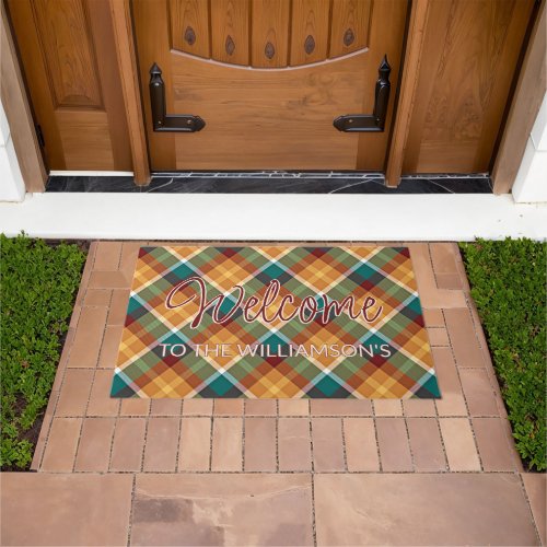Custom Stylish Autumn Colors Plaid Tartan Pattern Doormat