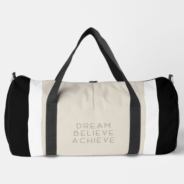 Custom Stylish Black Beige Dream Believe Achieve Duffle Bag (Front)