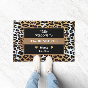 Custom Stylish Brown Black White Leopard Print  Doormat