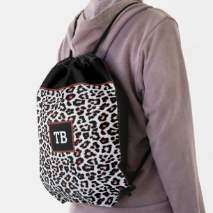 Custom  Stylish Brown White Black Leopard Print  Drawstring Bag