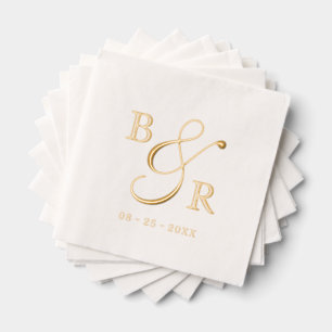 Custom Stylish Calligraphy Couple Names Initials Foil Napkins