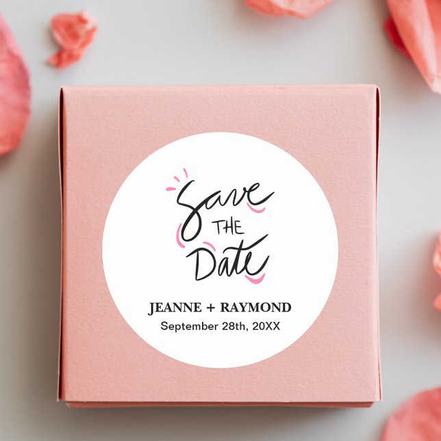 Custom Stylish Calligraphy Save the Date Wedding Classic Round Sticker (Creator Uploaded)