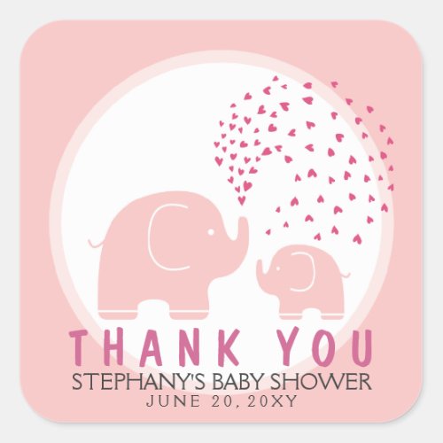 Custom Stylish Elephants Shower Thank You Stickers