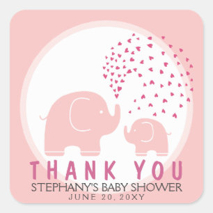 Custom Stylish Elephants Shower Thank You Stickers