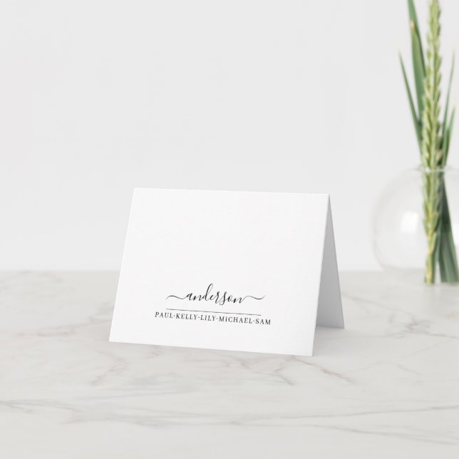 Custom Stylish Family Name Black Script Typography Note Card (Front)