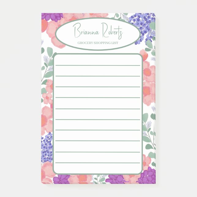 Custom stylish Grocery Shopping List Flower Post-it Notes (Front)