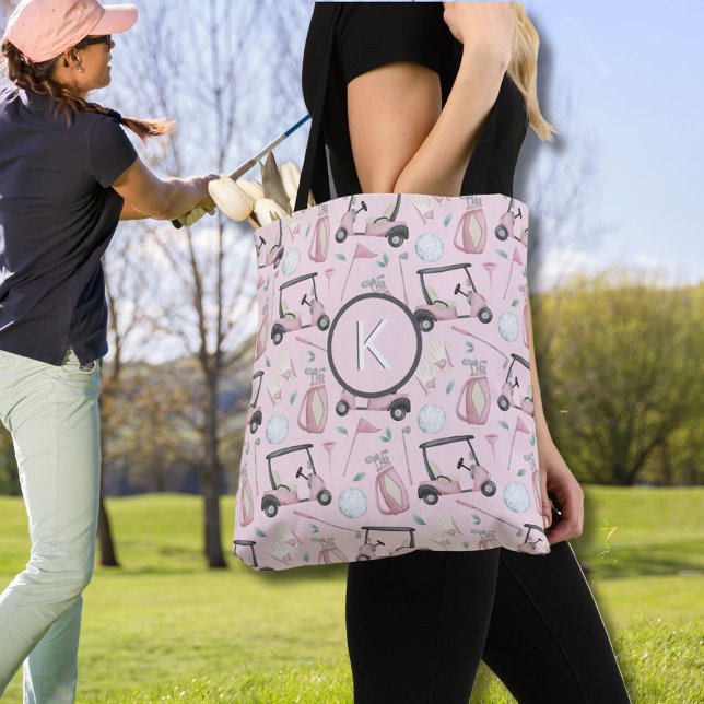 CUSTOM STYLISH LADY GOLFER MONOGRAM TOTE BAG (Creator Uploaded)