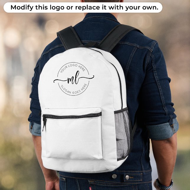 Custom Stylish Monogram Initials Logo White Printed Backpack (Creator Uploaded)
