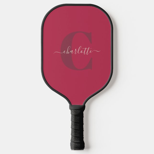 Custom Stylish Monogrammed Name Magenta Red  Pickleball Paddle (Front)