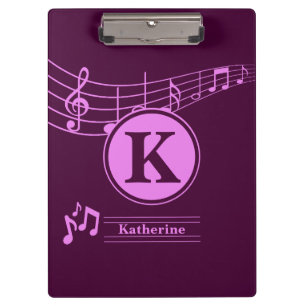Custom Stylish Name Monogram Letter Music School Clipboard
