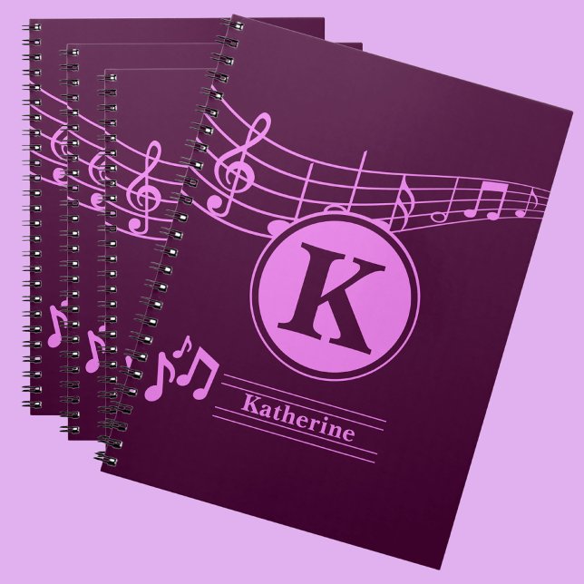 Custom Stylish Name Monogram Letter Music School Notebook (Creator Uploaded)