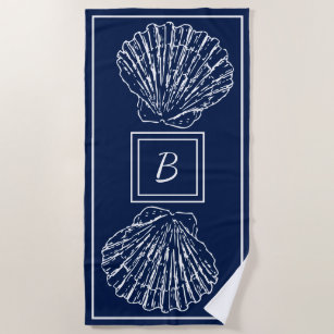 Nautical Themed Motif Beach Towels Zazzle Custom Stylish Nautical Seashells On Dark Blue Beach Towel