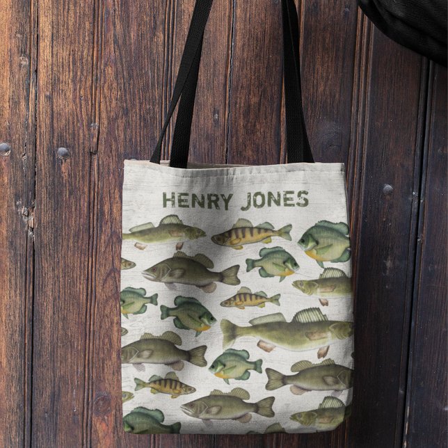 Custom Stylish Personalized Outdoor Fish Tote Bag (Custom unique simple rustic Fish up north woodland tote bag)