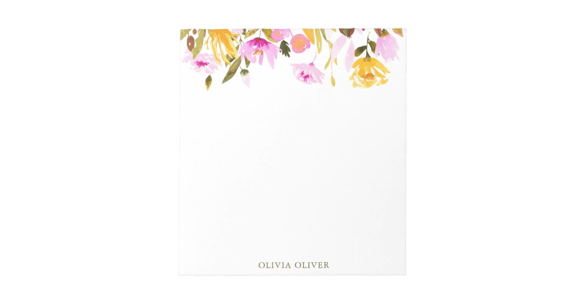 Custom Stylish Pink Watercolor Floral Business Notepad | Zazzle