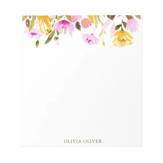 Custom Stylish Pink Watercolor Floral Business Notepad | Zazzle
