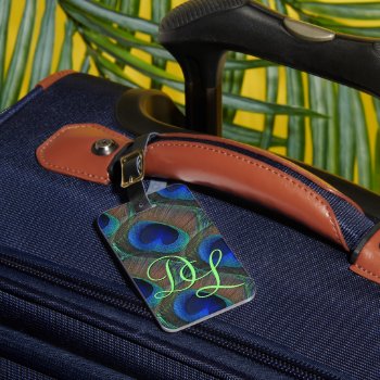 Custom Stylish Pretty Peacock Feather Pattern Luggage Tag by All_In_Cute_Fun at Zazzle